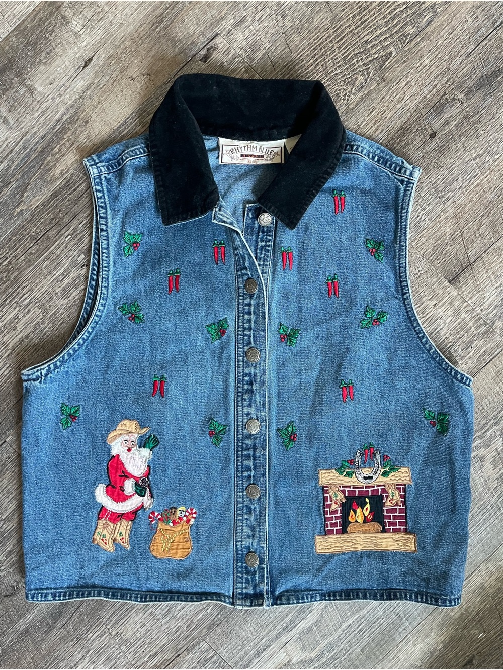 Vintage 90s denim cowboy Santa western   Christmas vest